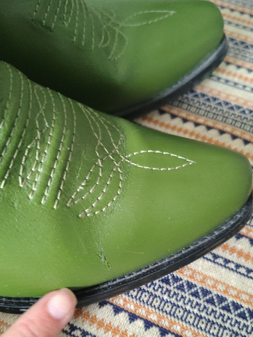 Y2K Newport News Olive Green Western Cowboy Boots Contrast Stitch Mid Calf 7.5 - Picture 8 of 11